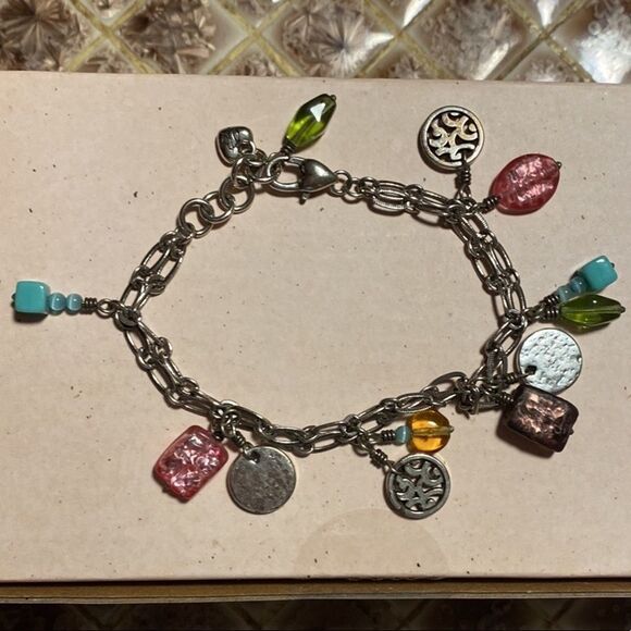 Brighton Barbados silver and multi colored beads double strand Charm Bracelet - Picture 2 of 6